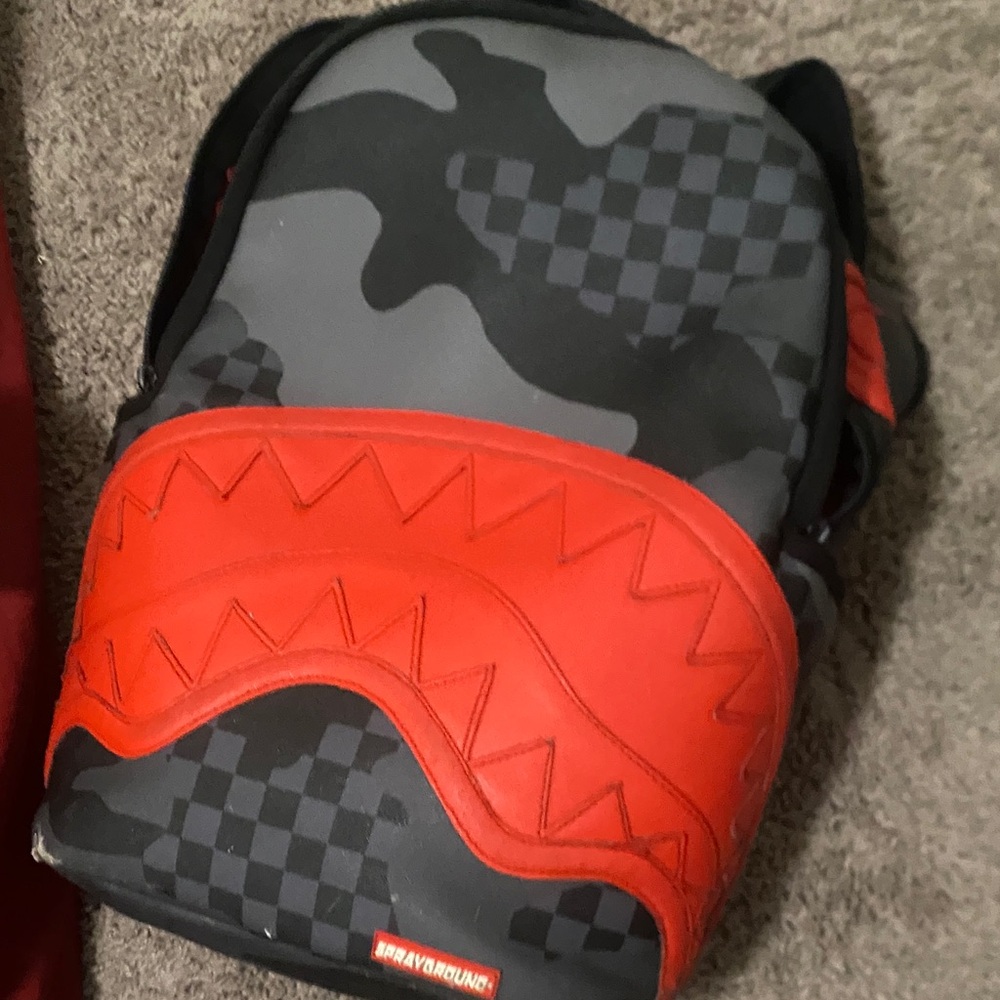 Sprayground Gray and Red Kids Backpack